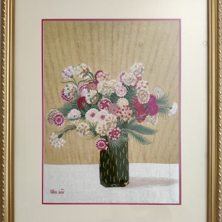 Hand-embroidered painting - carnation vase 